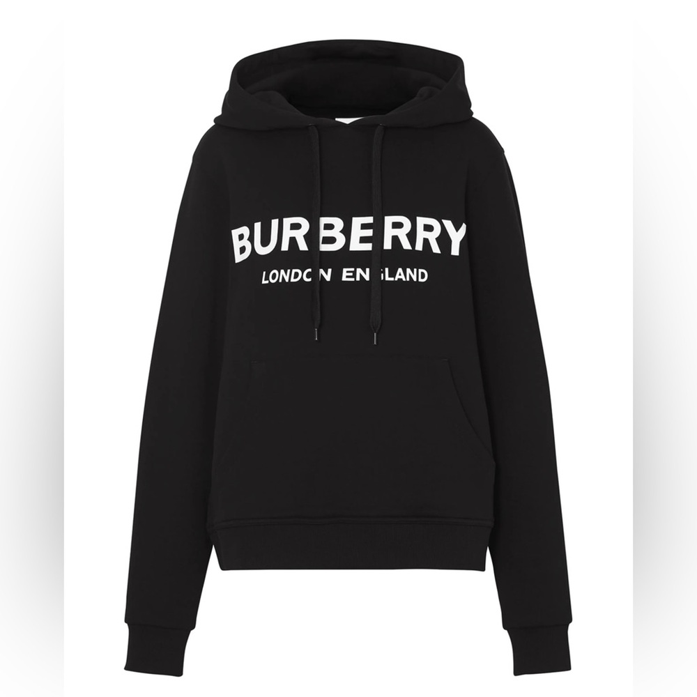 Burberry Black Logo print Hoodie with White Logo- size small